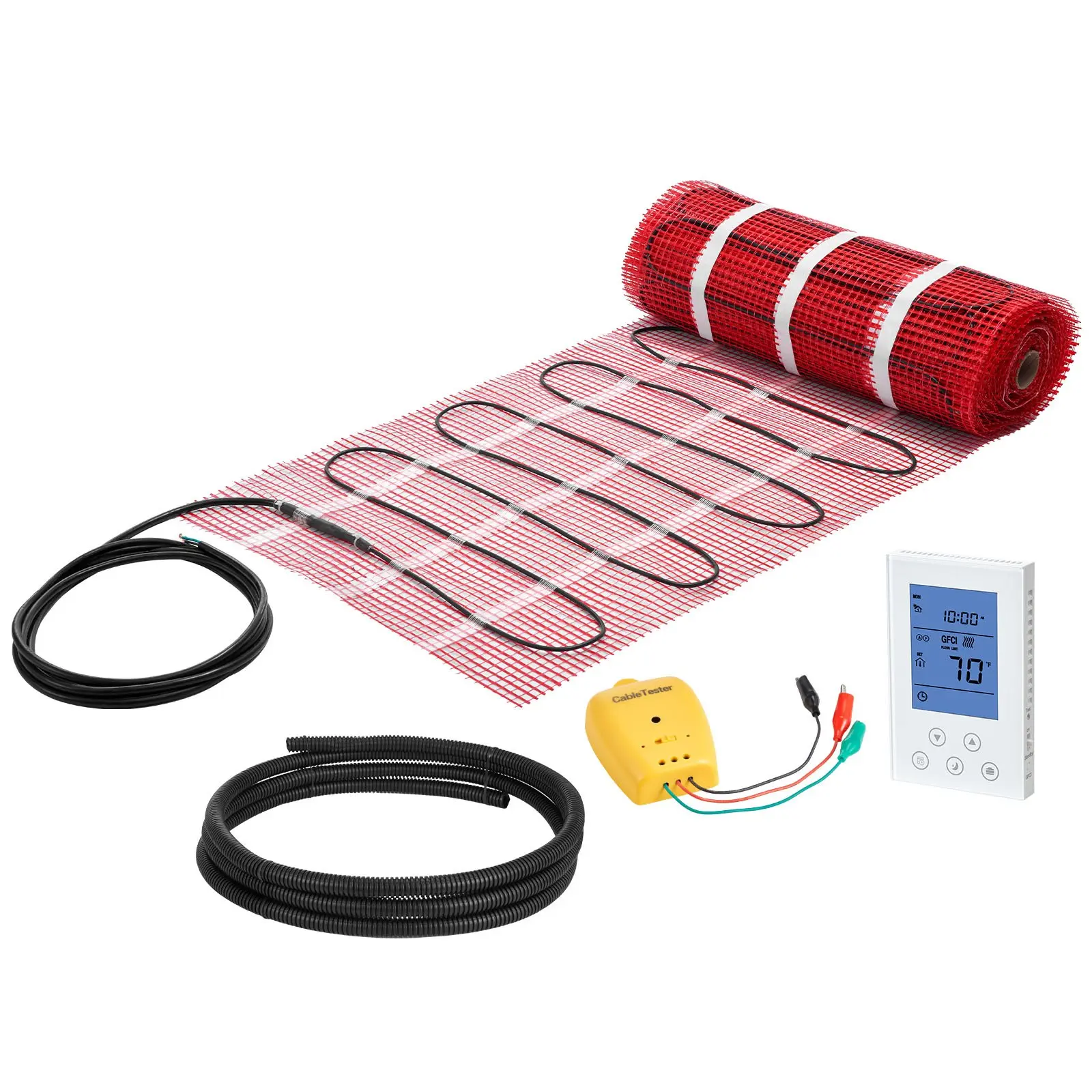 VEVOR 80 sqft Self-Adhesive Mesh Floor Heating Mat System, 120V Electric Radiant Heated Floor System, with Smart Control Thermostat Alarm, Easy Installation for Tile, Stone, Vinyl
