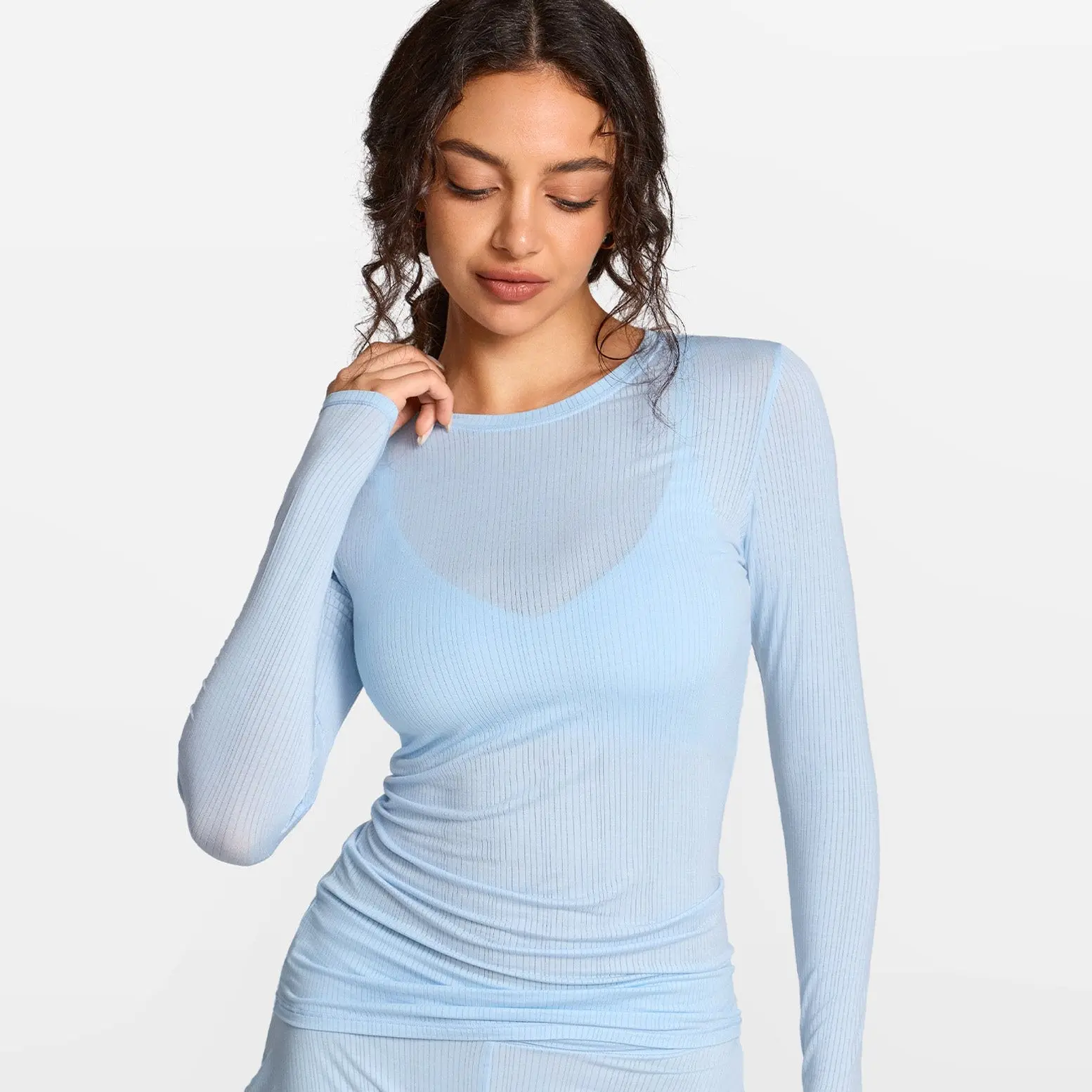 SOULVOR Natrelax Long Sleeve Shirts for Women Modal Ribbed Going Out Tops Crewneck Sleep Pajamas Tight Casual T-Shirts