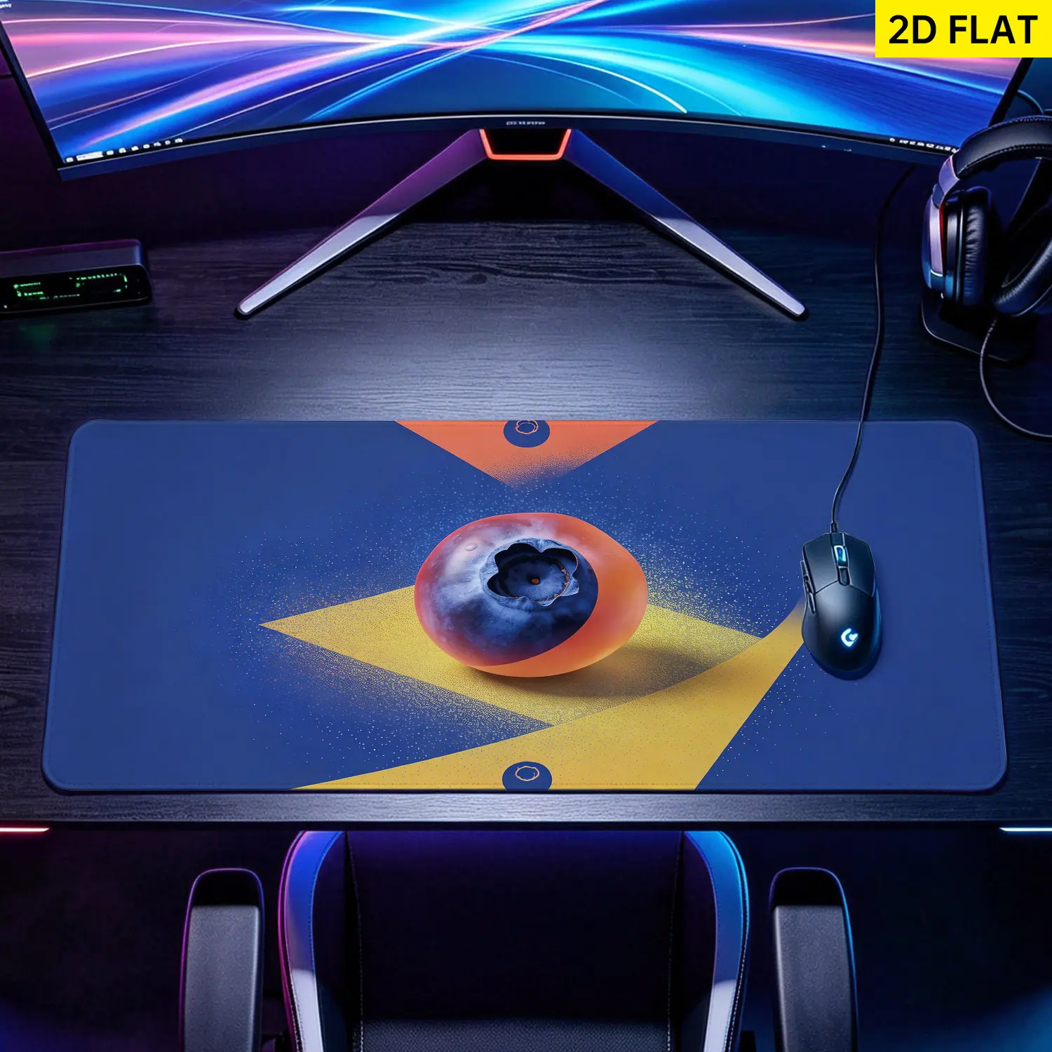 Abstract Print Mouse Pad with Rubber Base - Extra Large, Geometric Blueberry Design, Non-Slip, Washable, Lock Edge, Multi-Size, Premium Multipurpose, Desktop Protection & Decoration for Office, Home, Gift Option