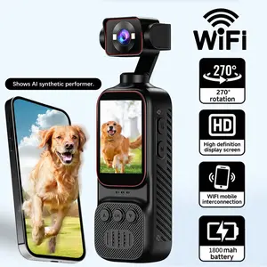 Portable Recorder, Action Camera, 2K Sports Camera, Vlogging Camera with 270° Swivel Lens & 8X Zoom, Wireless WiFi Connection, Hands-Free Recording for Travel, Driving and Outdoor Use