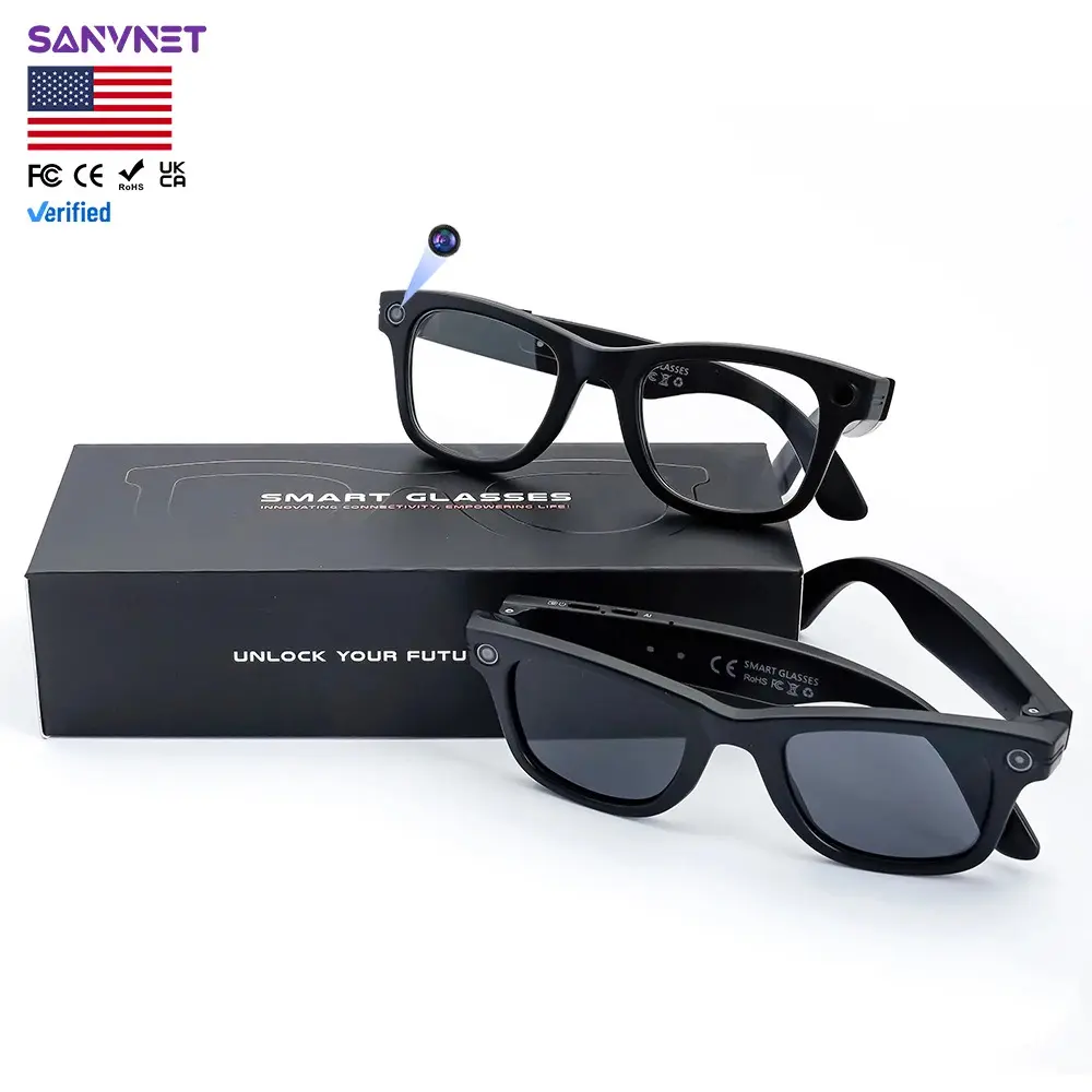SANVNET GS4 MAX Smart Camera Glasses - 2026 Viral TikTok Smart Wearable, 1080p Video, 8MP Camera, Flashlight Lens, AI Translation, 2 Lenses, 290mAh, IP65, Mobile App Sync (for Electronics Enthusiasts)