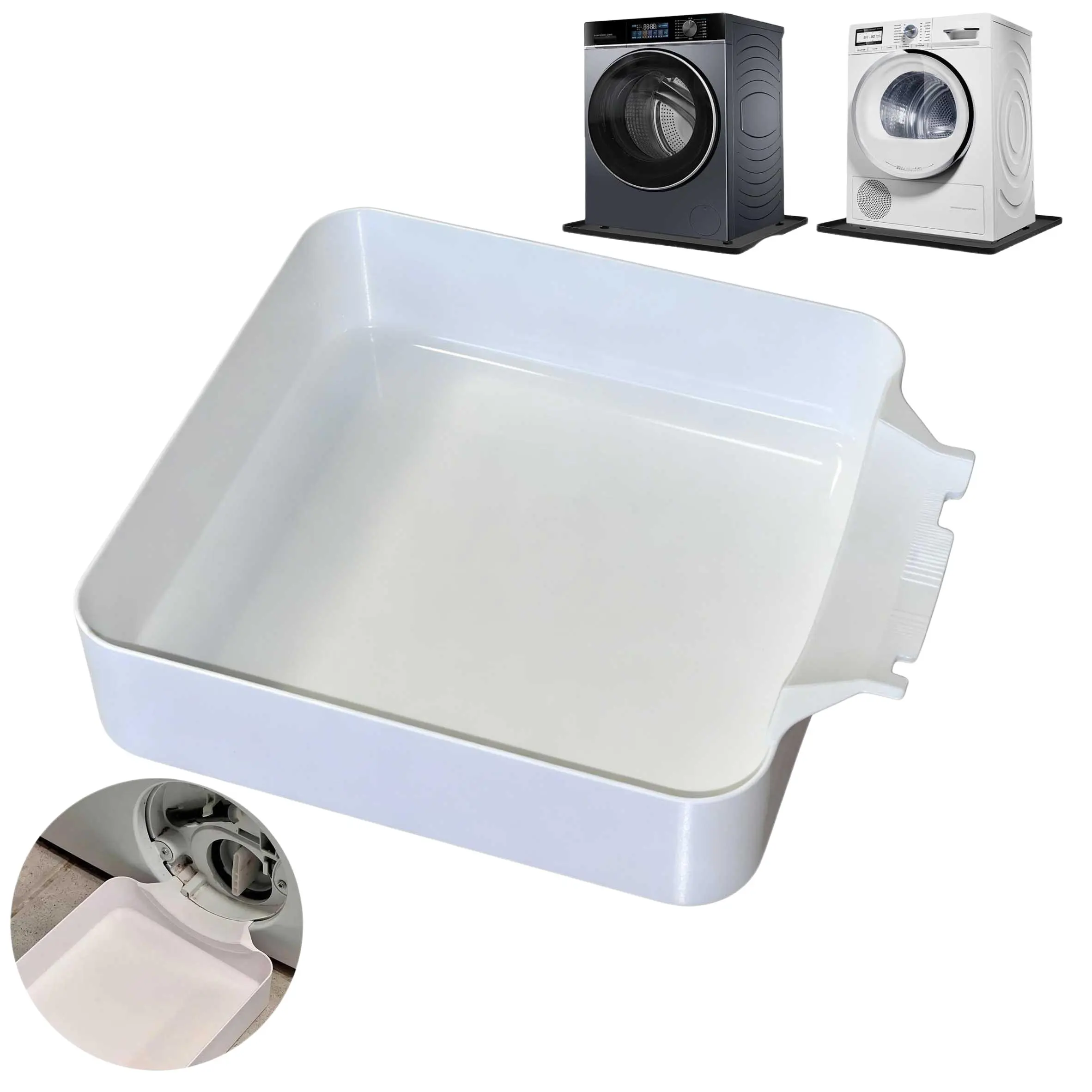 Washing Machine Drain Tray, 7 x 7 Inch Washer Drain Pan, Prevent Water Leakage and Protect Floor, Non-Slip & Anti-Vibration Effectively Preventing Overflow on Laundry Room Floor For SIEMENS BSH  ﻿