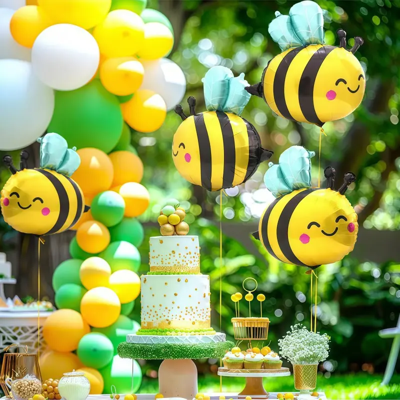 4 Pack Cute Bee Aluminum Foil Balloons, Reusable, Durable, Thick Aluminized Film, Cartoon Bee Party Balloons Decorations, Kids Birthday, Baby Shower, Garden Party Supplies