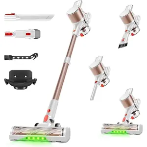 Cordless Vacuum Cleaner, 500W/40Kpa Vacuum Cleaners for Home, Stick Vacuum Cordless with LED Display, Anti-Tangle & Wall Mount, 8 in 1 Lightweight Vacuum for Hard Floors Pet Hair(Gold)