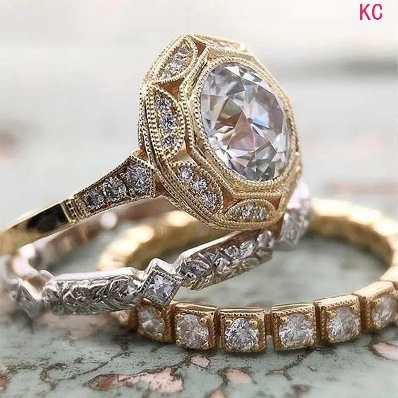 3Pcs Geometric Full Band Three-Piece Ring Set, Minimalist Fashion Finger Jewelry For European American Women Daily Outfit Matching