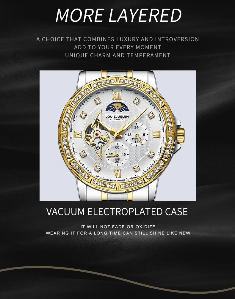 Elite Men's Swiss Automatic Chronograph: 44mm Diamond-Accented Bezel | Exuding Refined Opulence | Triple-Fortified Durability (30M Water/Shock/Scratch Resistant) | Engineered for Boardroom Authority, Wilderness Expeditions & Black-Tie Affairs