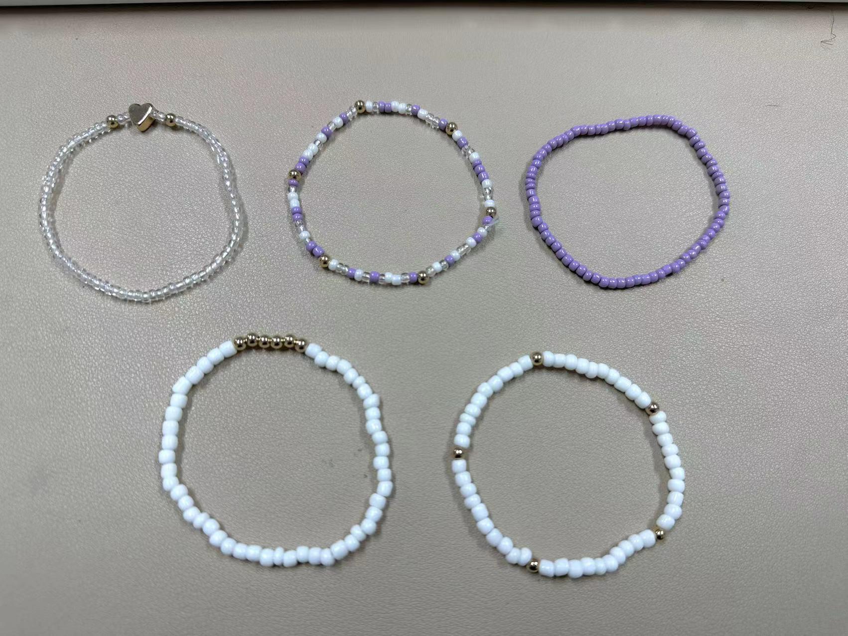 Fashion Metal Heart Beads Bracelet with Multi-color Youth Style Five-Set String Necklace for Women