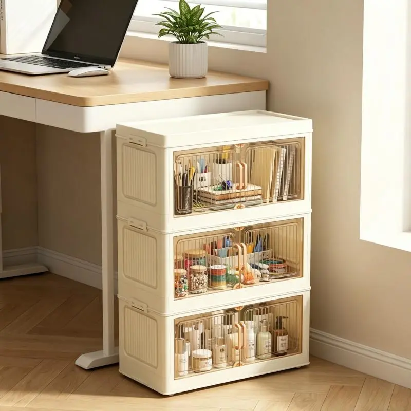 Home Transparent Visible Storage Cabinet Stackable Combine No Assembly Wheel Movable Multiuse Toy Snack Book Sundries Organizer