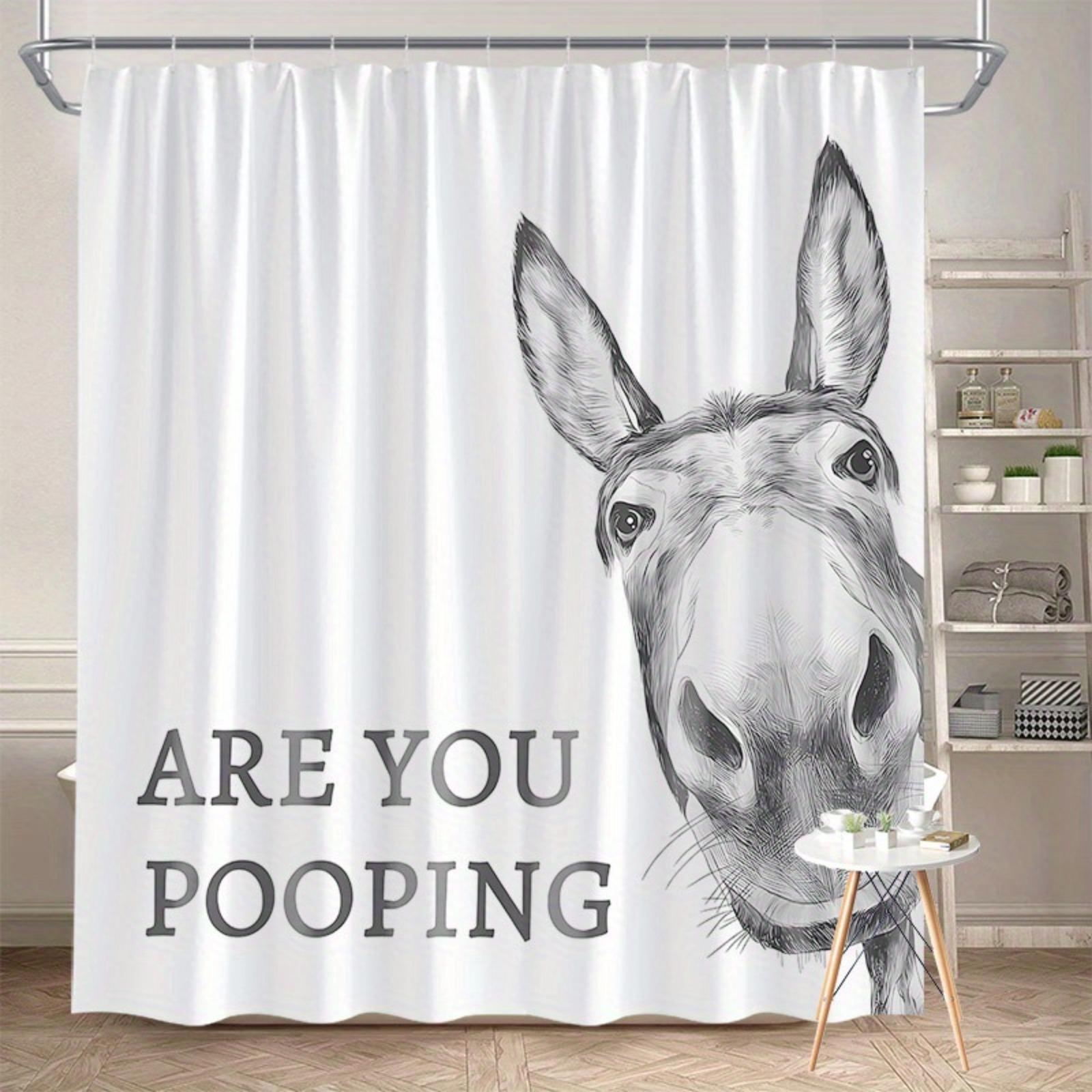 Funny Donkey Shower Curtain with "Are You Pooping?" Text - Modern Farm Animal Design, Durable Polyester Fabric, Bathroom Decor for Humorous Home & Gifts, Funny Shower Curtain, Gift Idea, Whimsical Style, Easy Installation shower essentials water proof