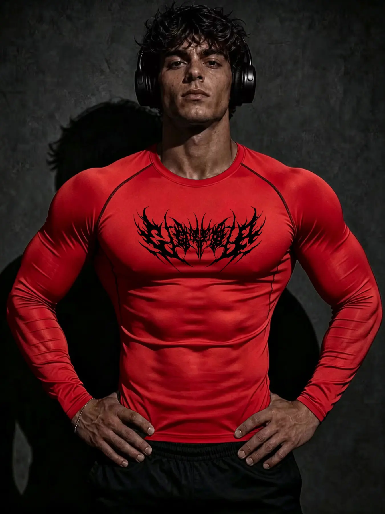 Men's New Sport Compression Shirt, Gothic Style Print, Breathable Moisture-Wicking, Long Sleeve, Ideal for Outdoor Activities