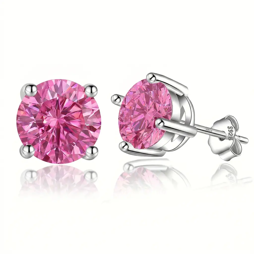 ZIIYONG 925 Sterling Silver multicolored Moissanite Stud Earrings, Round Cut 4-Prong Solitaire