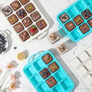 Silicone Brownie Pan with Dividers, 1 Pack Mini Loaf Pan for Baking Individual, Nonstick 12 Cups Square Muffin Cupcake Pans with Metal Reinforced Blue