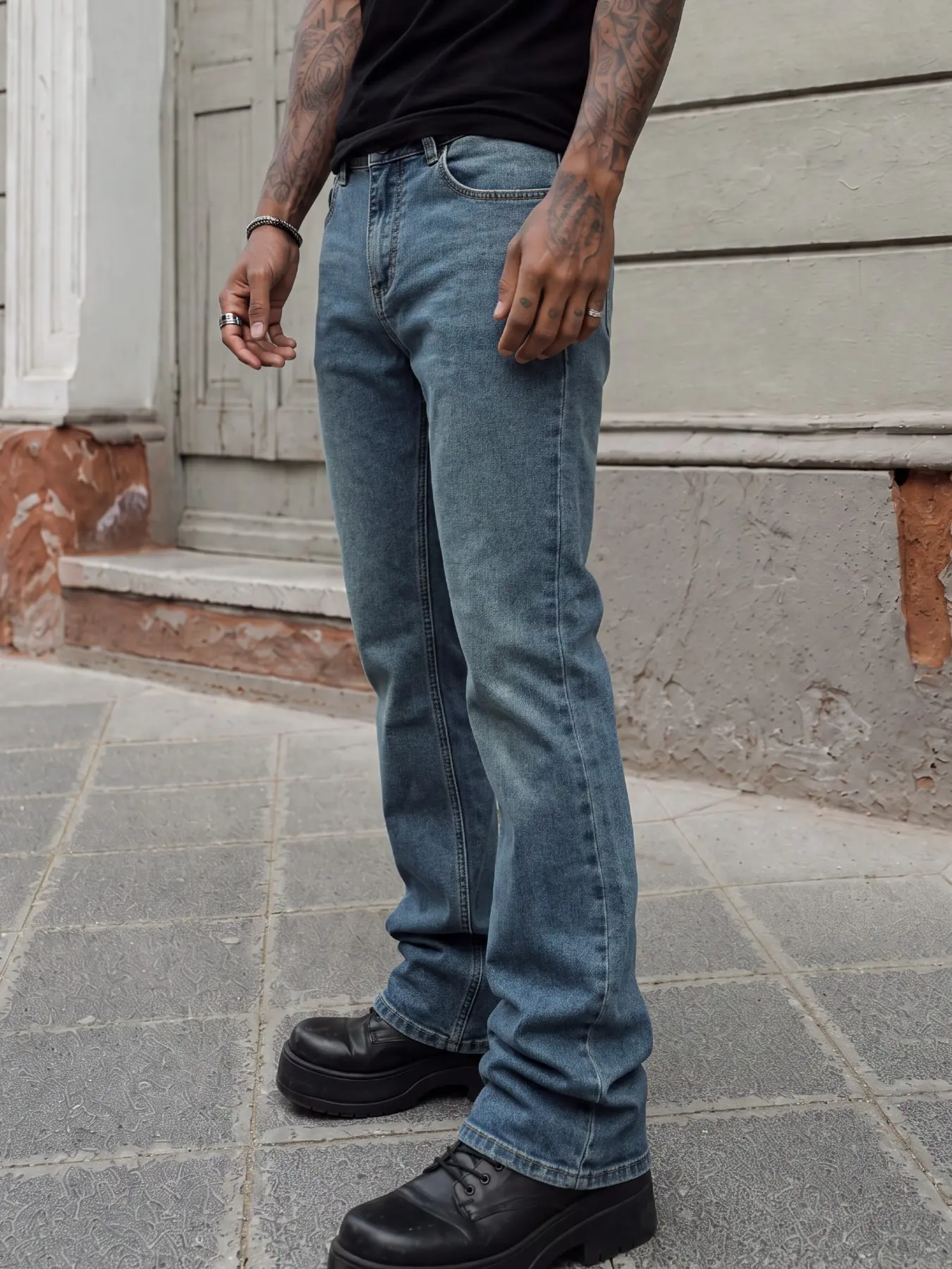 Men's Vintage Blue Slim Bootcut Denim Pants, Slim Fit All-match Jeans For Daily Commuting In Four Seasons, Ideal Gift For Boyfriend And Husband.
