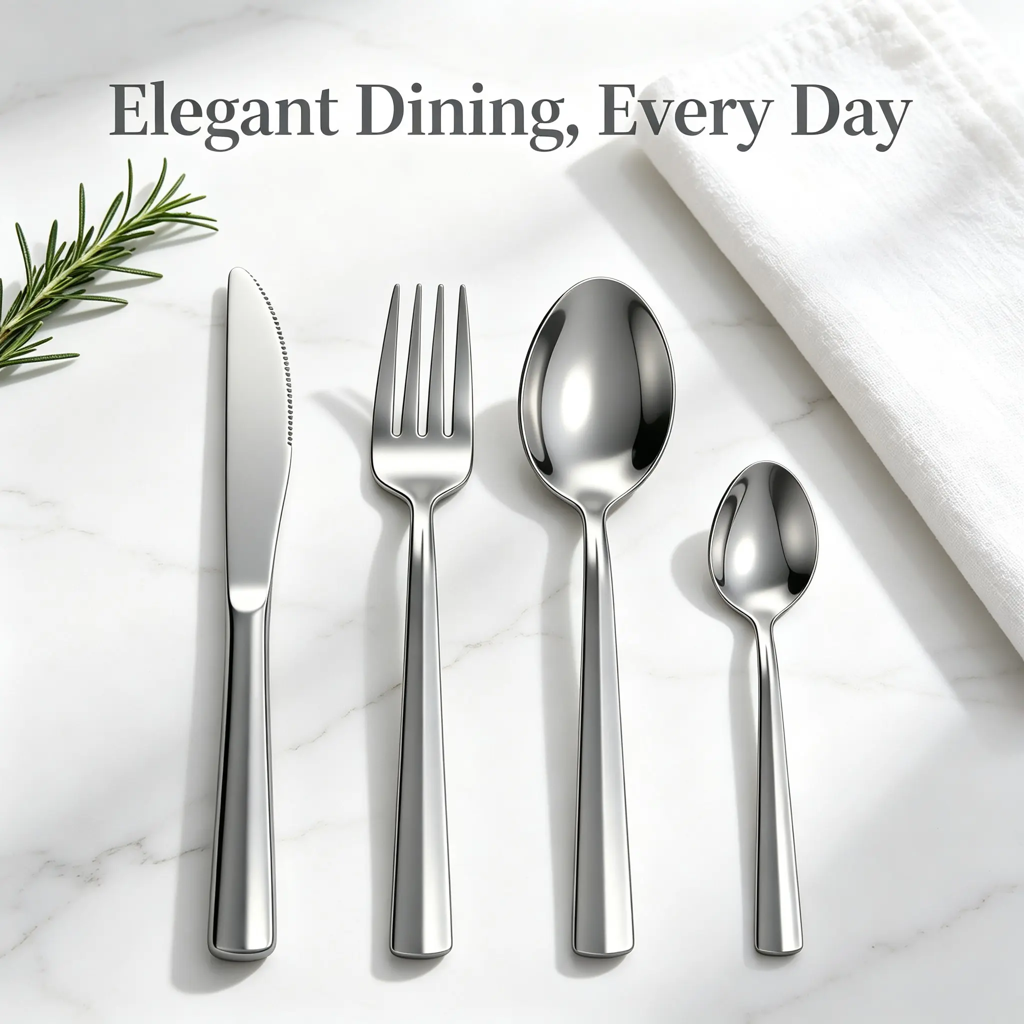16/24Pcs Classic Silver Stainless Steel Flatware Set with Knife, Fork, Spoon & Teaspoon, Smooth Straight Handle, Mirror Polished Rustproof Dishwasher Safe, Ideal for Home Kitchen, Restaurant & Daily Dining, Cutlery Sets