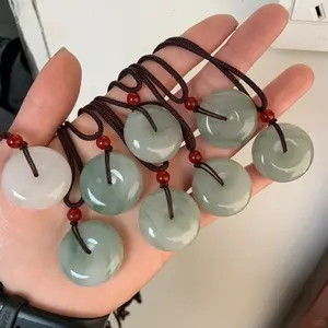 Natural Xinjiang Tianshan Jade Peace Pendant, Golden Silk Jade with Green Flower Pattern, Jade Peace Ring Pendant, Jade Pendant Wholesale