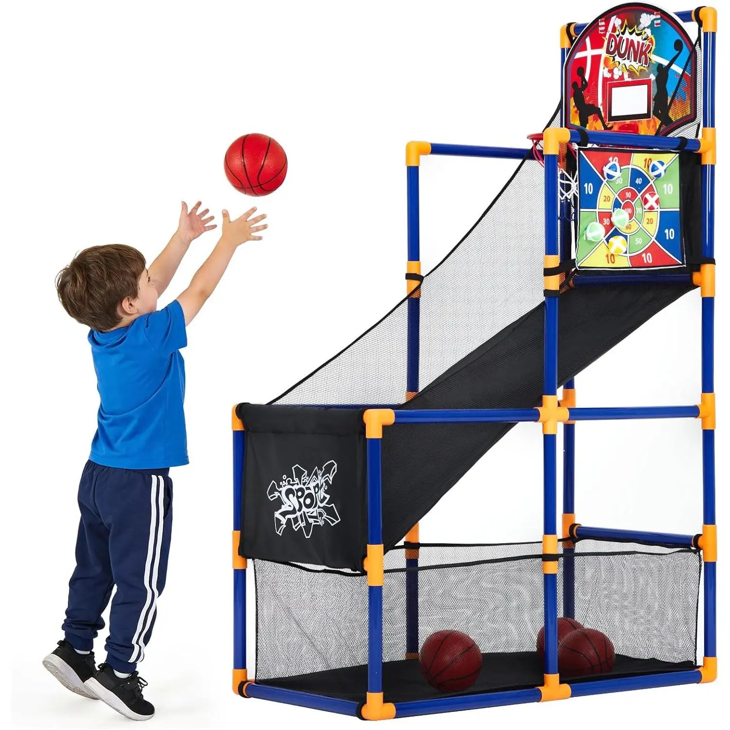 Kids 2-in-1 Basketball Arcade Game & Dart Set, Height Adjustable ABS Indoor Outdoor Sports Toy with 4 Basketballs, Cool Gifts for Boys & Girls, Boy Gifts, Cool Gifts For Kids