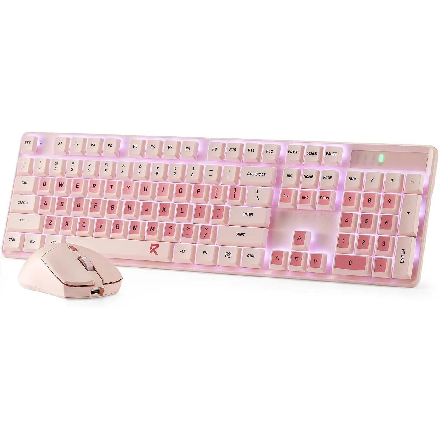 Redragon BS-8531 Wireless Keyboard & Mouse Set, 104-Keys Low-Profile Mechanical Switch Gaming Keyboard with White LED, 4000 DPI Mouse Bundle, 3-Tone Pink