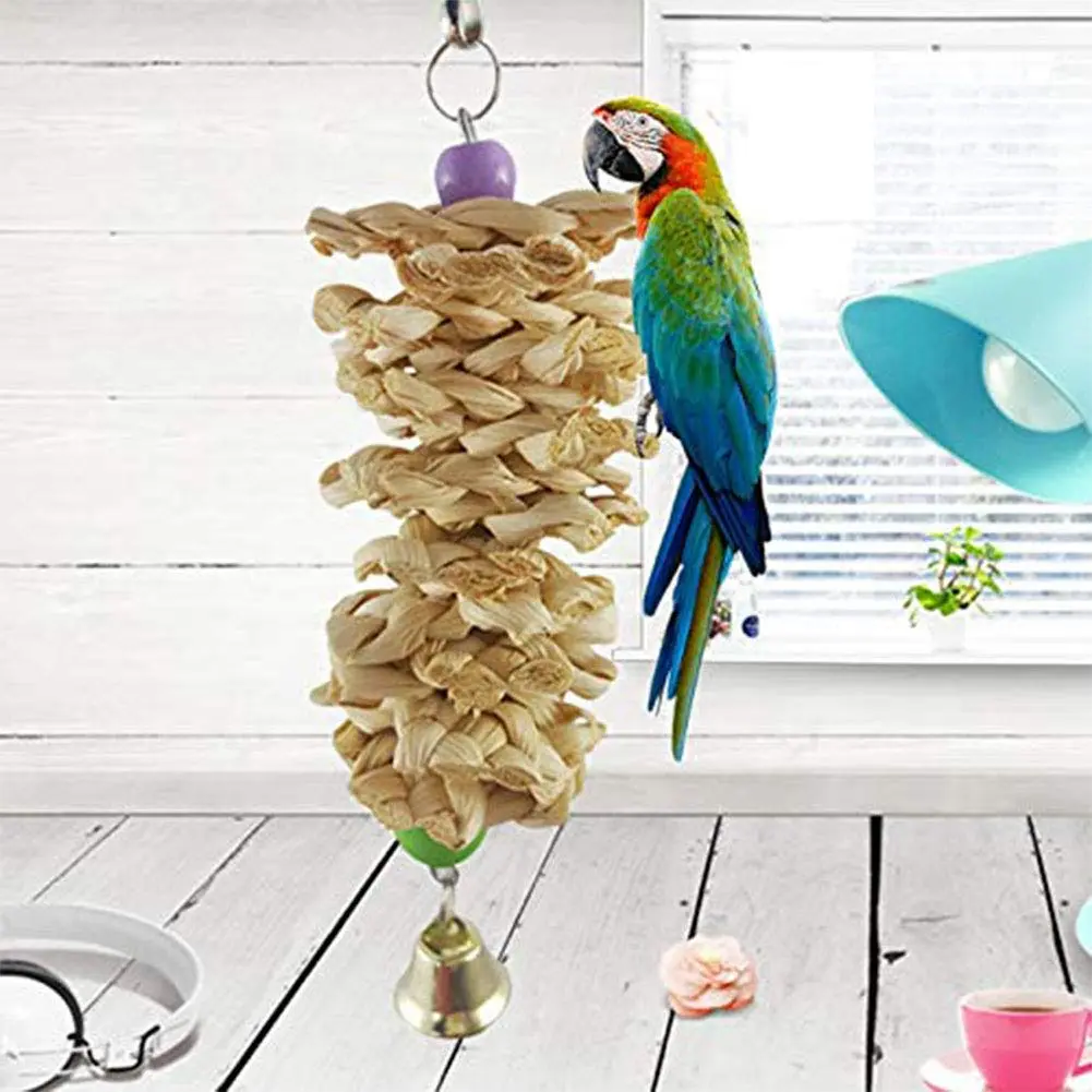 Natural Wooden Bird Swing with Bell – Hanging Chewing & Climbing Toy for Parakeets, Cockatiels & Lovebirds – Durable Cage Accessory