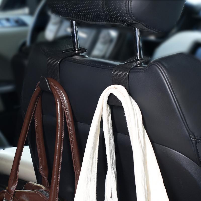 4 PCS Car Seat Headrest Thickened Hooks, Car Back Seat Storage Hooks, Car Seat Back Storage Hooks, Can Hang Wallets, Coats, Umbrellas, Shopping Bags, Handbags, Car Accessories. 2 Styles (Black Checkered/Black)