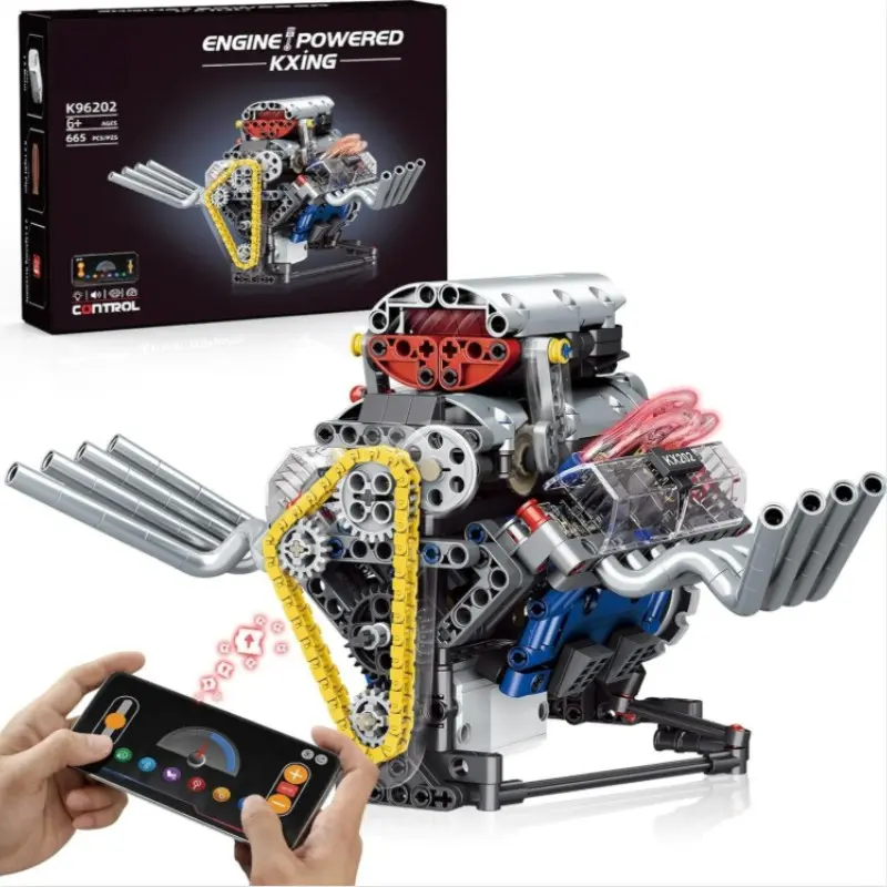 V8 Electric Engine Model Kit, Core Mechanical Style, APP Remote Control, Light Tube, Stem Educational Gift for Boys, Age 6+, Creative Building Block, Building Blocks Sets