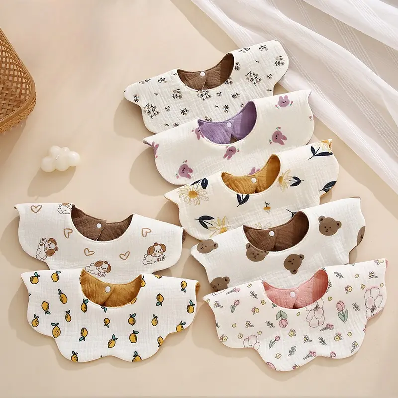 Unisex Baby 8-Pack Reversible Muslin Cotton Bibs - 360-Degree Petal Design, Secure Multi-Functional Absorbent Moisture-Proof Feeding Bibs for 0-3 Years Drooling & Teething