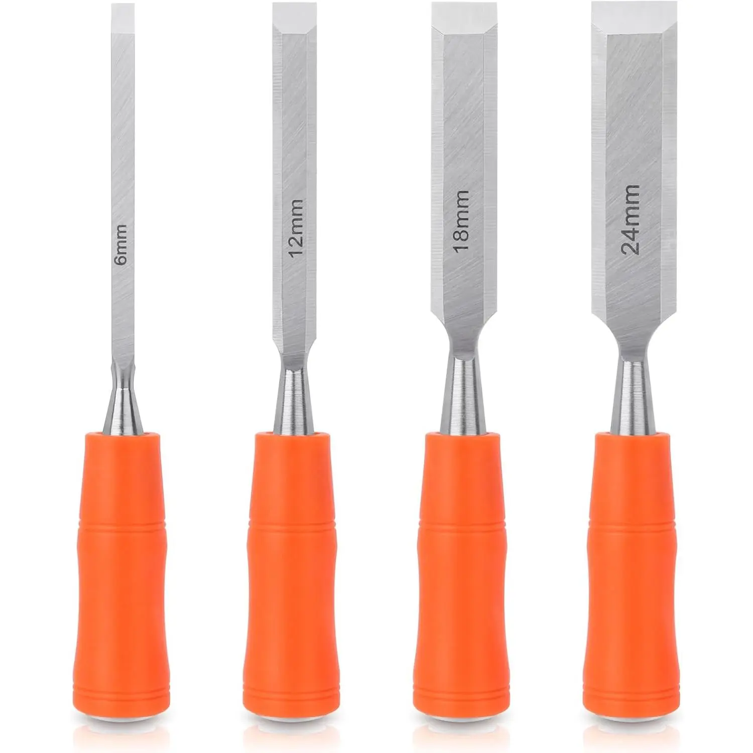 4-piece woodworking chisel set, woodworking chisels with steel hammer heads, ergonomic plastic handle woodworking tool chisel set, 6mm, 12mm, 18mm, 24mm