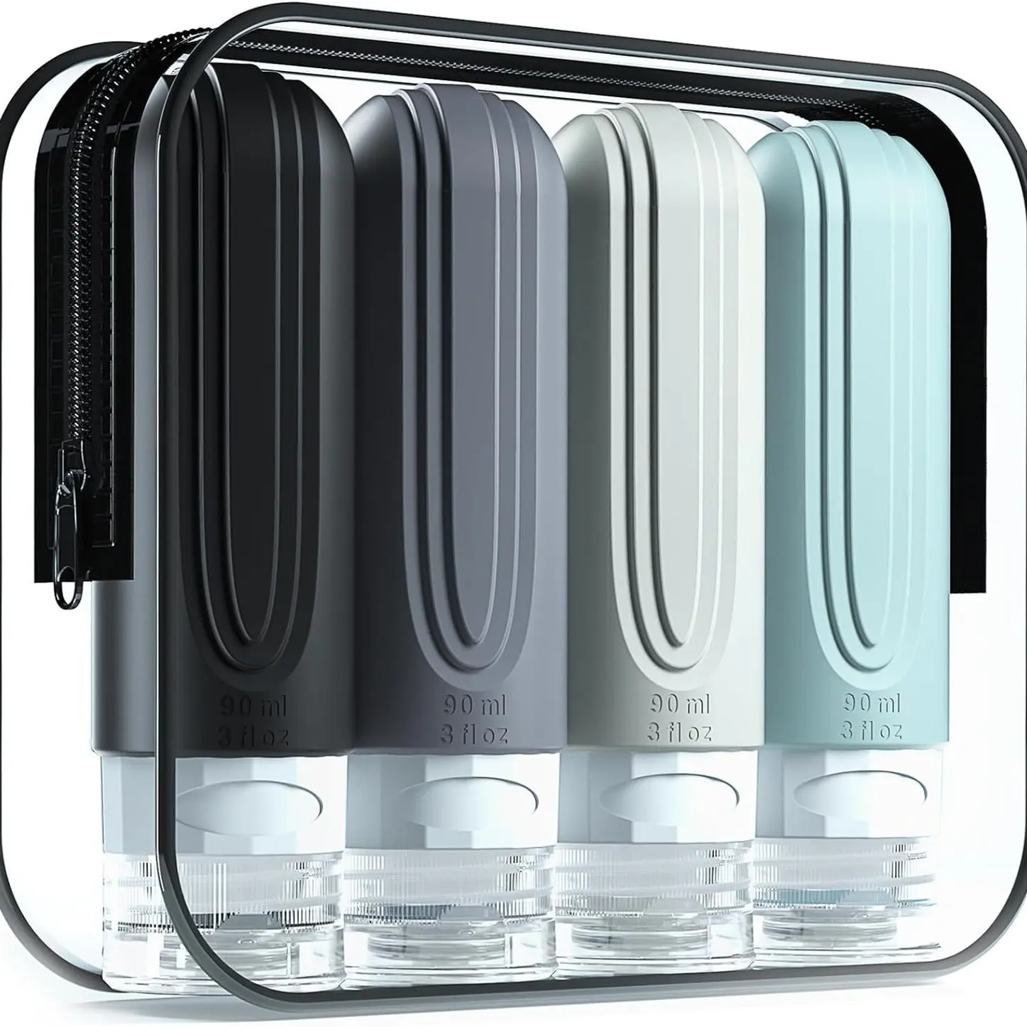 4pcs 90ML Cosmetic Bottles Set, Travel Essential Lightweight Silicone Liquid Soap Shampoo Shower Gel Containers, Portable Flip Lid Squeeze Bottle