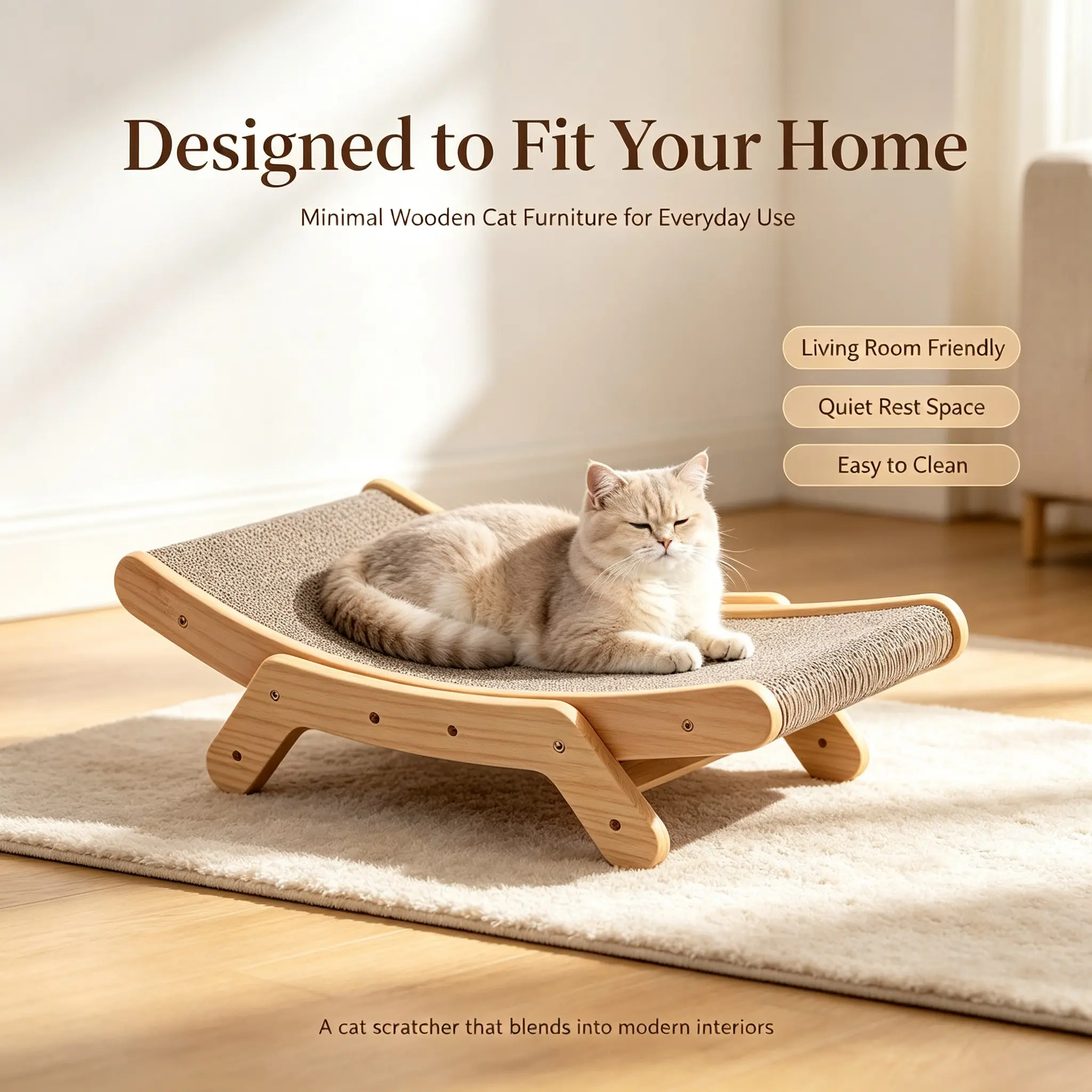 2026 Top Selling Adjustable Wood Cat Scratcher Bed, 3-in-1 Transformable Corrugated Cardboard Cat Ramp Stretcher, Multi-Angle Cat Furniture for Indoor Kitten Adult Senior Cats, Furniture Protector Cat Lounge Home