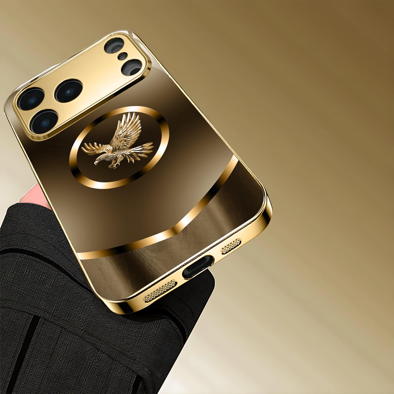 Creative high-end business eagle pattern electroplated gold new phone case, suitable for iPhone 17 16 15 14 13 12 11 pro max phone protection cover