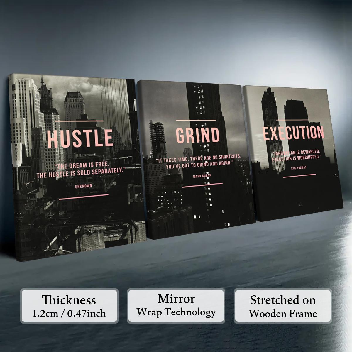 Wooden Framed Canvas Painting, 3 Counts/set Urban Inspirational Letter Decorative Painting, Modern Art Poster for Office Home Dormitory Dining Room Bar