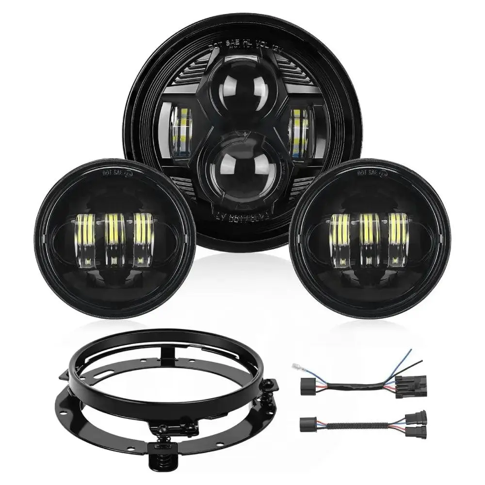 Nilight Motorcycle LED Headlights & 4.5in Fog Lights Kit - 7in, Black Housing, Waterproof IP67 Rated, Aluminum Alloy Cooling, 3500lm@Low Beam, Plug & Play, Fit 2006-2013 CVO Ultra Classic Electra Glide FLHTCUSE, 2010-2016 Fat Boy Lo FLSTFB, Night Driving