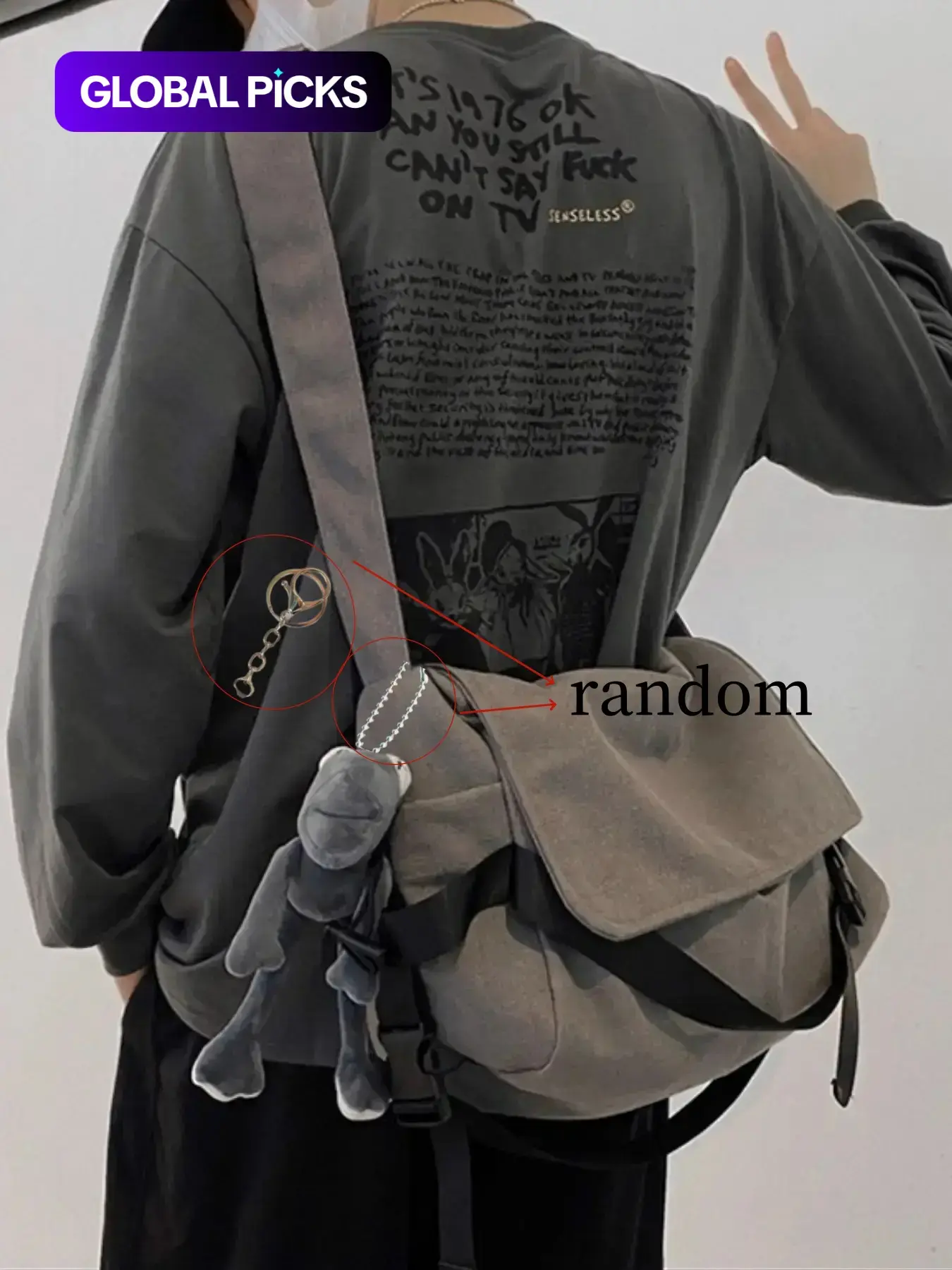 Men's Plain Canvas Crossbody Bag, Solid Color Trendy Versatile Crossbody Bag with Cartoon Charm, Casual Messenger Bag, Large Capacity Daily Commuting Shoulder Bag for Work & School, Casual Crossbody Bags
