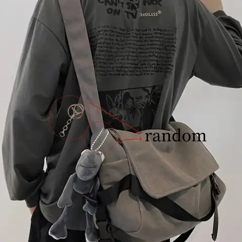 Men's Plain Canvas Crossbody Bag, Solid Color Trendy Versatile Crossbody Bag with Cartoon Charm, Large Capacity Daily Commuting Shoulder Bag for Work & School, Canvas Messenger Bags #GLOBAL PICKS