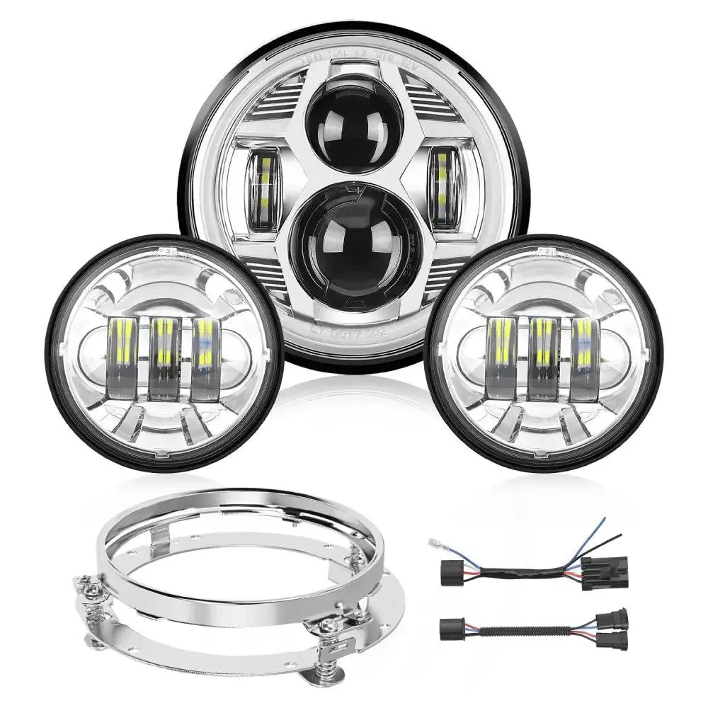 Nilight Motorcycle Aftermarket 7-in DRL LED Headlight & 4.5-in Fog Light Chrome Kit, Switchback LED Headlight Bulb Fog Lights Set, Aftermarket Headlights Fog Lights