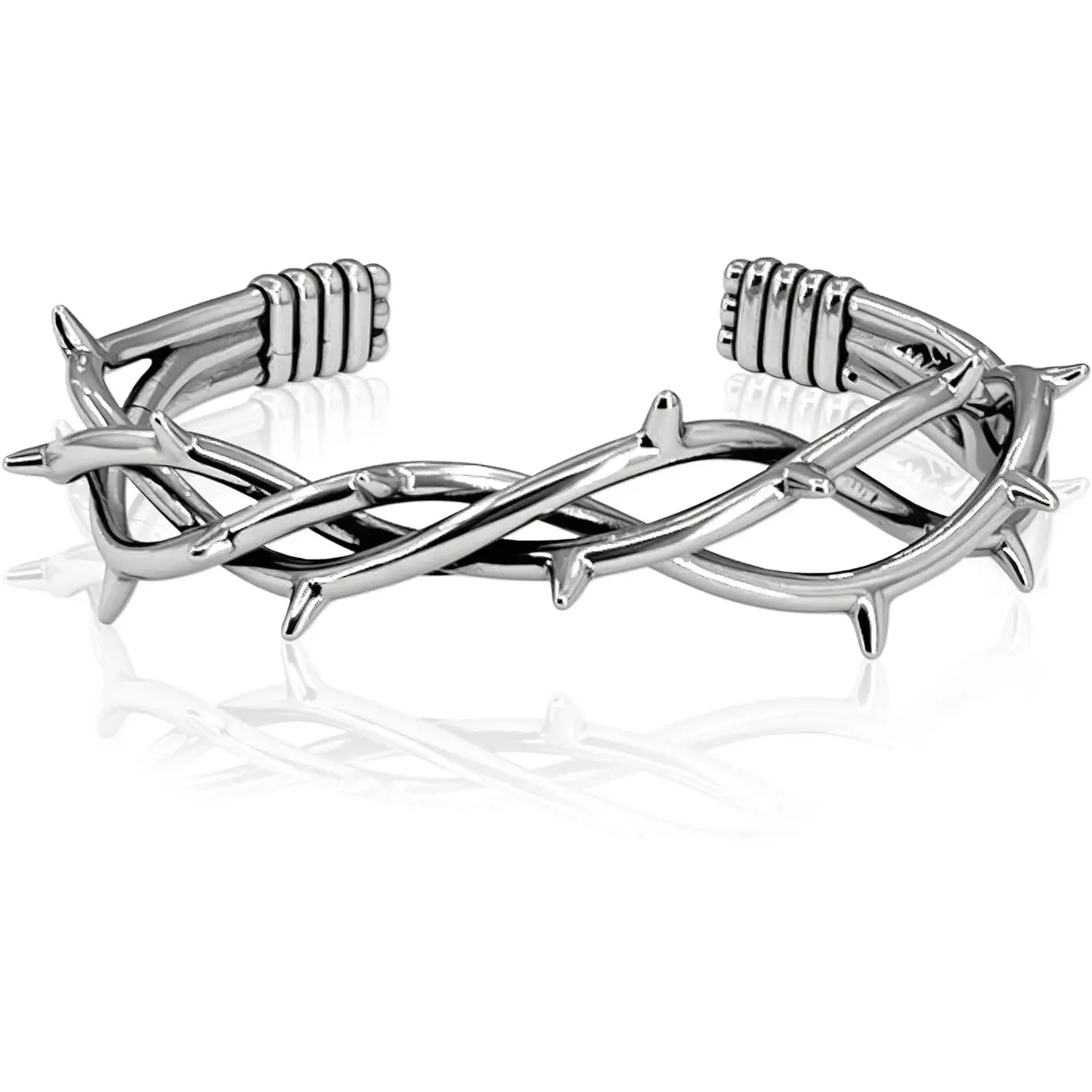 Punk Cuff Bracelets for Men, Gothic Stainless Steel Cuff Bangle () | Retro Adjustable Bracelet with Thorn & Barbed Wire Design – Edgy , Cool Statement  for Rock & Biker Style