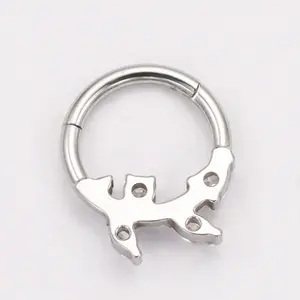 ASTM F136 Titanium Clicker Hoop | Amber Branch CZ Hinged Septum Ring | 16G Daith Helix Tragus Earring | Premium Body Jewelry