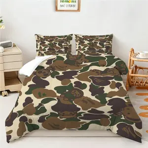 Cartoon Monkey Camouflage Comforter Set, 2/3Pcs Streetwear Style Bedding Set, Soft Quilted Quilt,Perfect Streetwear Bedroom Teen Boys Room Home Decor, Ideal Gift Camo Lovers. 1 or 2 Pillowcase, No Filling