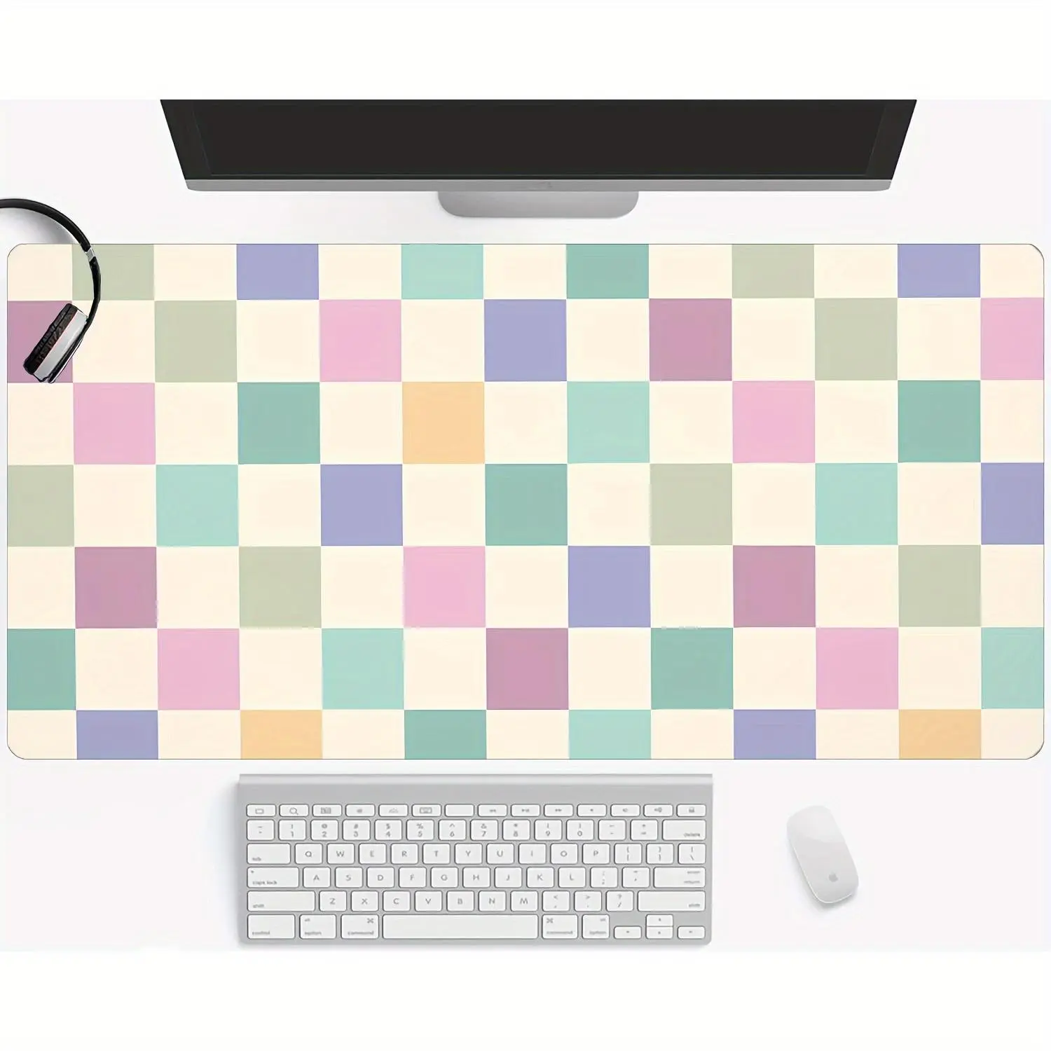 Pastel Geometric Checkerboard Mouse Pad - Thickened Design, Anti-Slip Rubber Base, Precision Overlocking Process Gaming Mousepad, High Durability Indoor Decorative Desk Mat for Home/Office Computers, Laptops, Pastel Checkerboard