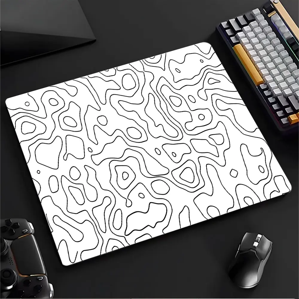 Minimalist White Topographic Contour Large Gaming Glass Mouse Pad,High Quality Reinforced Tempered Glass, Line Design Aesthetic Hard Desk Mat, Silky‑Smooth Surface Essential for Gamer,Perfect Gift for Gamer,Friends,Daily Use