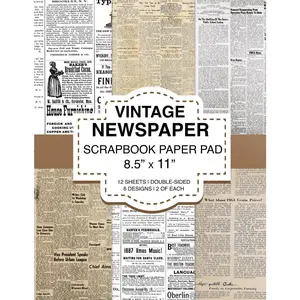 Newspaper Scrapbook Paper Pad 8.5" x 11": Old Newsprint Craft Paper, 6 Designs, 12 Double Sided Sheets, For Scrapbooking Journaling Crafting - Paperback