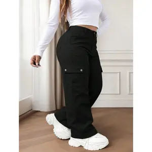 Plus-Size Women's High-Waist Wide-Leg Cargo Pants, Durable And Practical With Multiple Pockets, Suitable For Street Style And Everyday Casual Looks