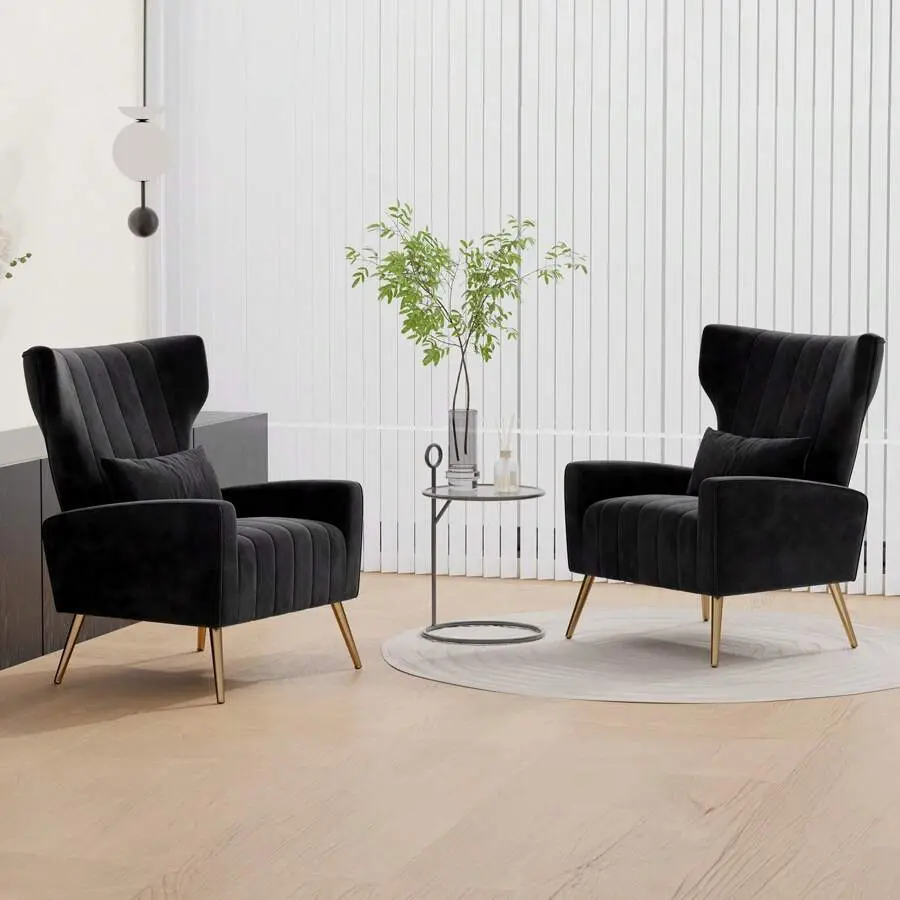Nalupatio Mid-Century Modern Velvet Fabric Accent Chair - Comfy Indoor Furniture Chair with Metal Legs, Spring Support for Living Room, Durable Seating