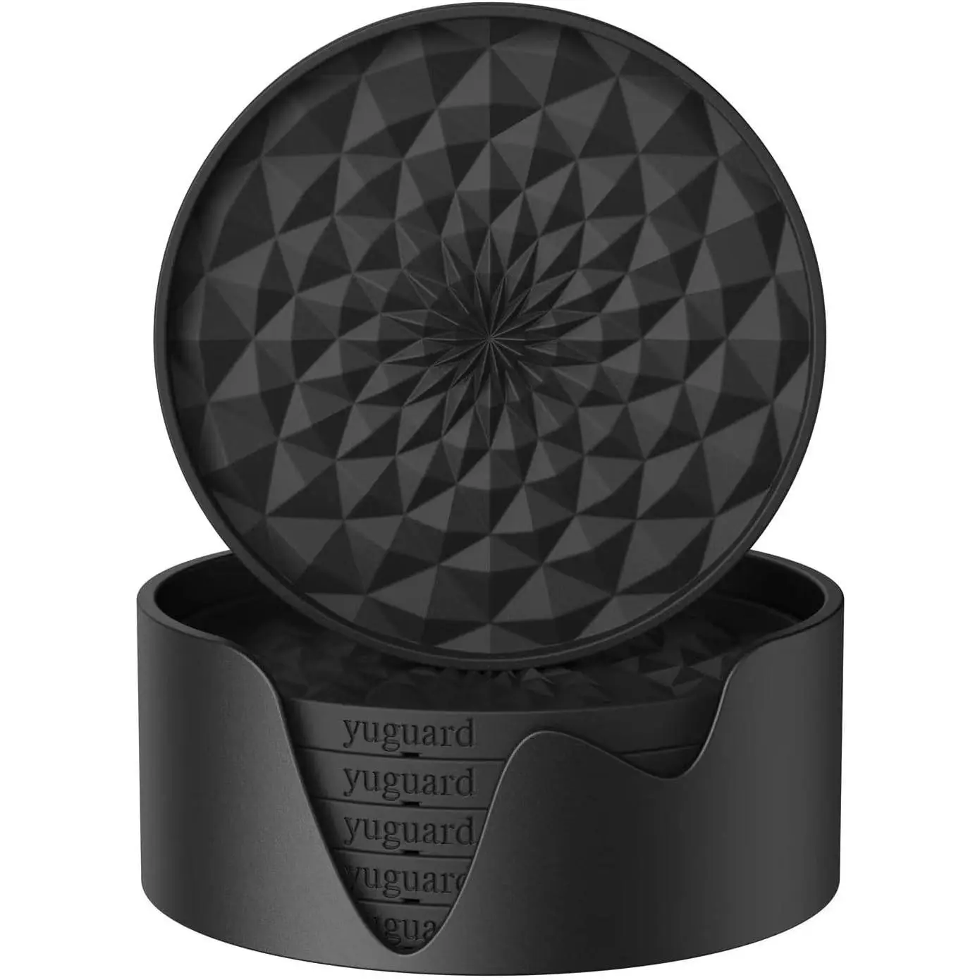Silicone Coasters [6 Pack] with Holders Drink Coasters, Table Cup Mat, for Hot or Cold Drinks Thickened, Non-Slip, Non-Stick, Deep Tray Black