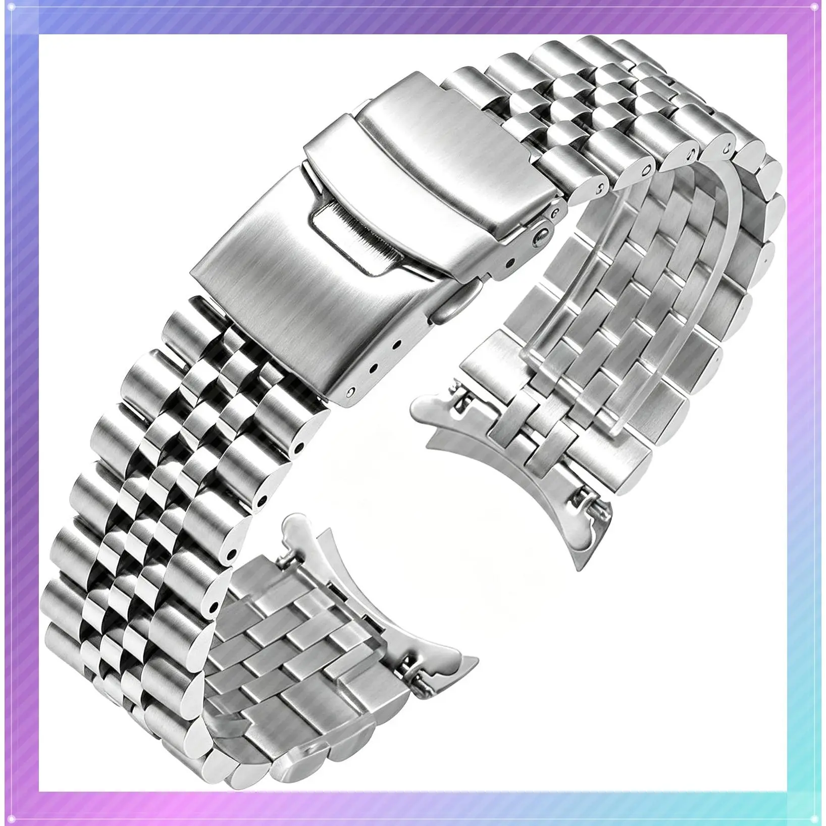 Stainless Steel Metal Watch Band Replacement Strap, Curved Ends Tapered 18mm 20mm 21mm 22mm 23mm 24mm, Deployment Double Flip Lock Buckle, Silver BlackGift