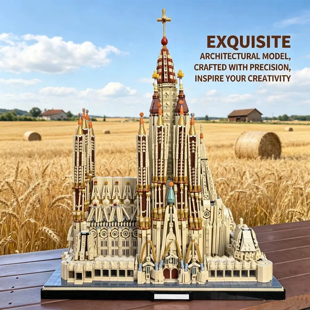 10045PCS Barcelona Sagrada Familia Building Blocks, Diy Building Model, World Famous Landmark Church Gauss Design City Architecture Model Adalbert Church Modular Scene Decorations Assembly Set Display Collectible Gifts Construction Stacking Blocks