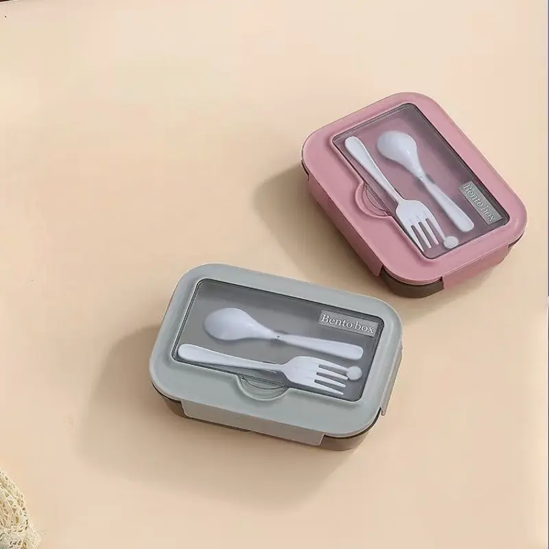 Rectangular Bento Box with Cutlery Set, Leak-Proof Sealed Lunchbox, Portable Meal Container for Office Workers, Durable Design