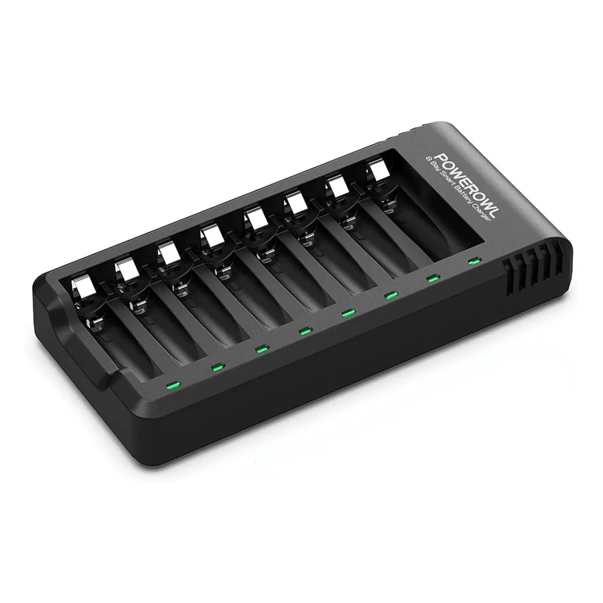 8-Bay AA-AAA Ni-MH Rechargeable Battery Charger, USB High-Speed Charging, Independent Slots, Compact Design, Mobile-Compatible, No Adapter Included
