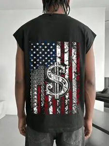 American Independence Day Letter Number Print Sleeveless Vest, High Street Loose Fit Sporty Fitness Tank Top, Unisex Casual Wear
