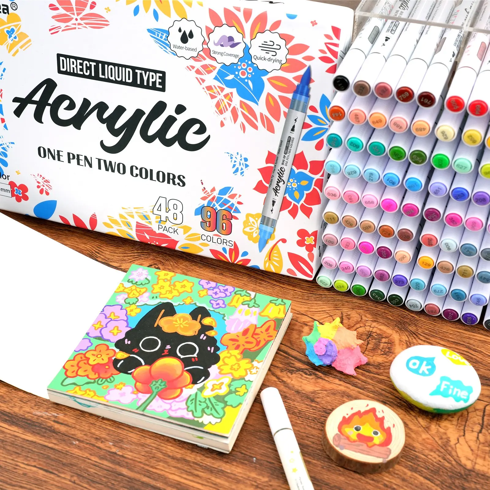 24/48/72/96Colors Dual Tip Acrylic Paint Marker Pen Set Soft brush, water soluble. Ideal for stones, wood, glass, scrapbooks and suitable as art supplies. Ideal gifts for new school year or Halloween, Artistic supplies