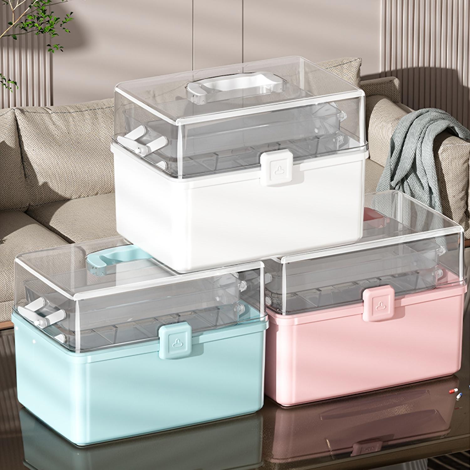 Three-Layer Large Capacity Household Medicine Box, Multi-Functional Storage Box, Foldable Tool Box, Art and Craft Storage Box, Sewing Supplies Organizer, Home First Aid Kit, Kitchen, Bedroom, Bathroom, Garage Medicine Storage Box with 2 Trays